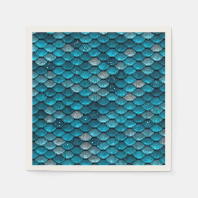 Gnistra Glitter Blue Teal Aqua Sjöjungfru Scales Pappersservett (Framsidan)