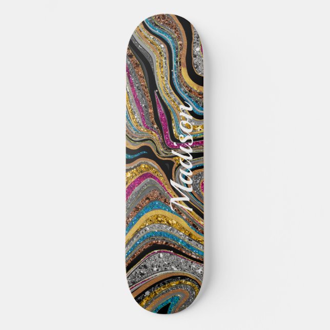 Gnistra Glitter giggla marble art grått skateboard (Framsida)