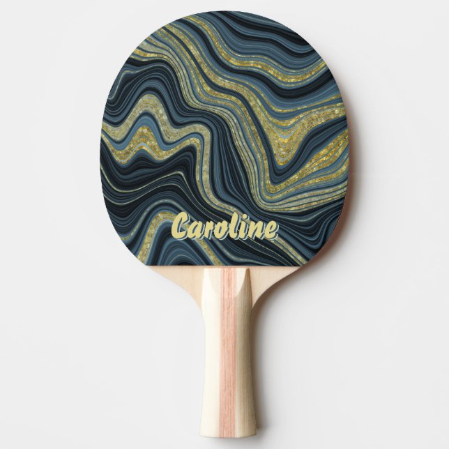 Gnistra Glitter gigly Marble Blue Guld 3D Monogram Pingisracket (Framsidan)
