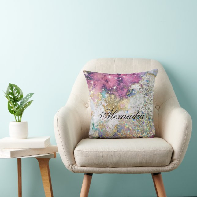 Gnistra Glitter Guld Lila Galaxy Marble Anpassning Kudde (Stol)