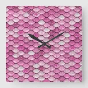 Gnistra Glitter Rosa Lila Sjöjungfru Fyrkantig Klocka