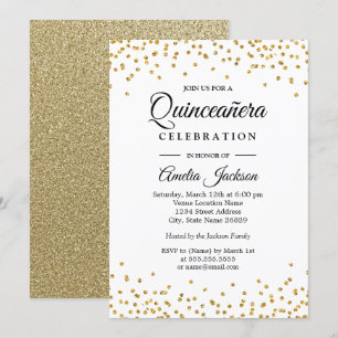 Gnistra Guld confetti Quinceanera-inbjudan Inbjudningar