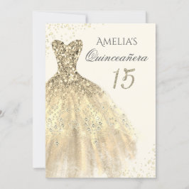 Gnistra Guld Dress 15:e Quinceanera Inbjudningar