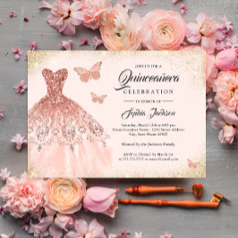 Gnistra Guld Dress Butterfly Quinceanera Inbjudningar