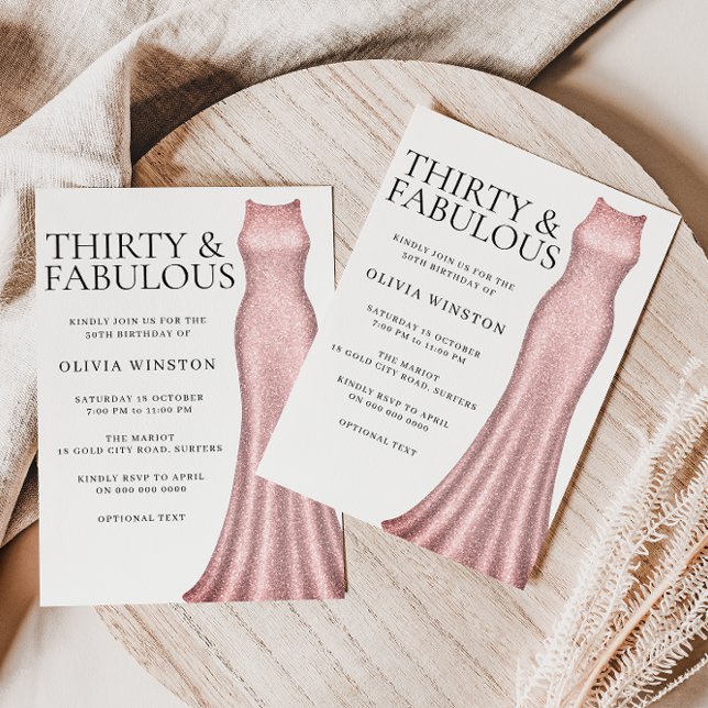 Gnistra Guld Dress Womans 30års födelsedag Party Inbjudningar (Skapare uppladdad)