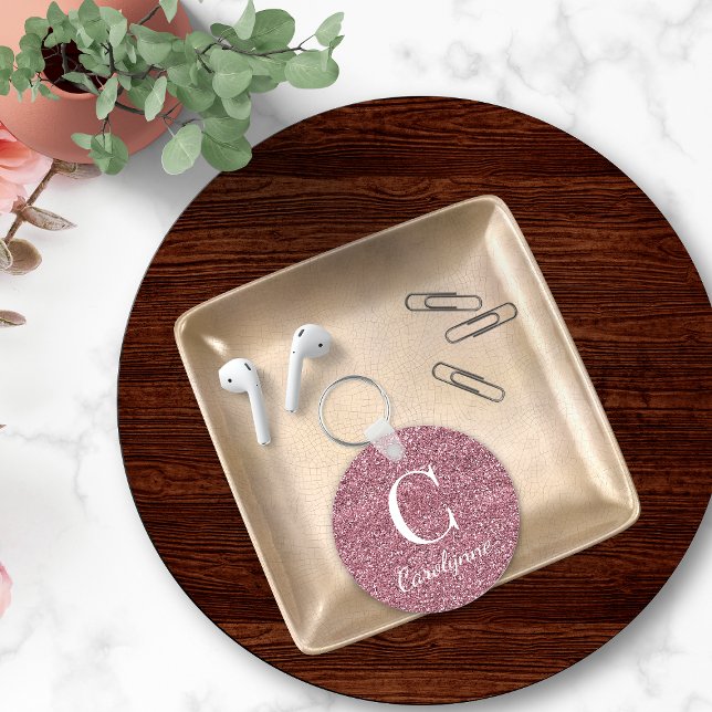 Gnistra Guld Faux Glitter Monogram Nyckelring (Skapare uppladdad)