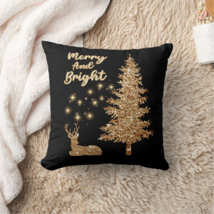 Gnistra Guld Reindeer och Julgran Kudde
