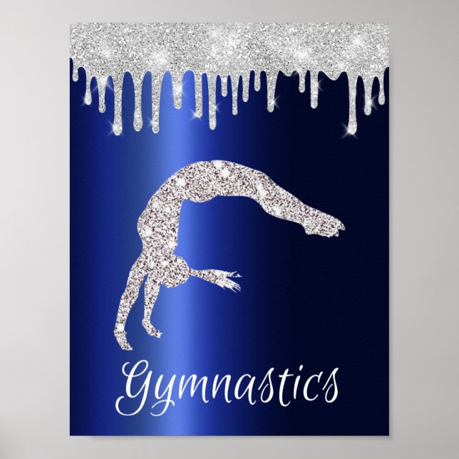 Gnistra Gymnastics för marinblå metall i Silver Poster (Framsidan)