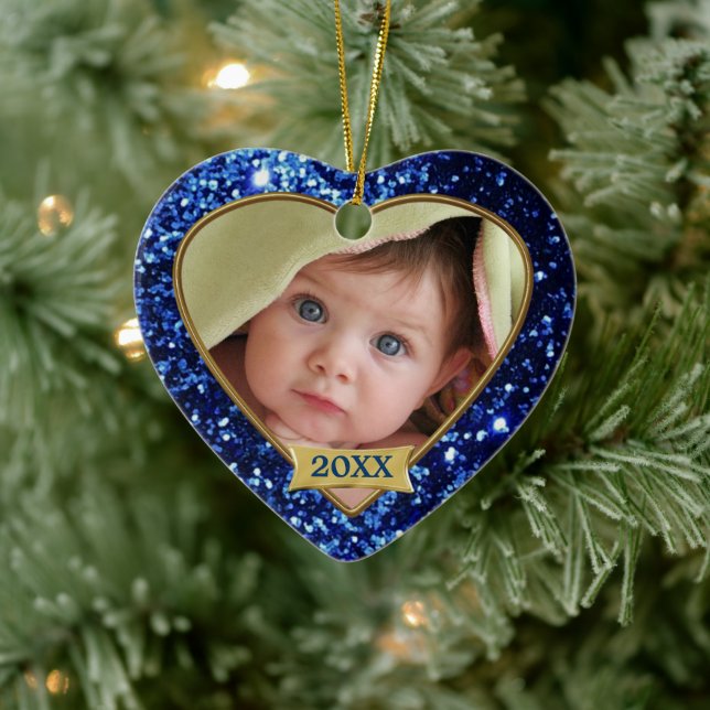 Gnistra Hearts (blå) Photo Ram Ornament (Träd)