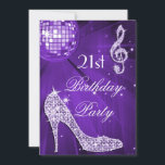 Gnistra Heels Lila Disco Boll 21:a födelsedagen Inbjudningar<br><div class="desc">Kvinnors personlig, elegantens anpassningsbar 21-årsdagen party firande inbjudningar med glitz och glamor. Kvinnans vackra lila, lavender och vit dubbla vid sidan av inbjudan 21 år gamla födelsedag med inbjudan med funky retro disco spegel boll, glamortryckt bildrhinestoner, glitter, sekviner, gnistra-högklackar för vitjuveler musik noter stilettoskor och glitter musik noter/lila med gnistor...</div>