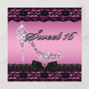 Gnistra Heels och Black Snöre Rosa Sweet 16 Inbjudningar