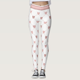 Gnistra Hjärtat Rosa på vit Leggings