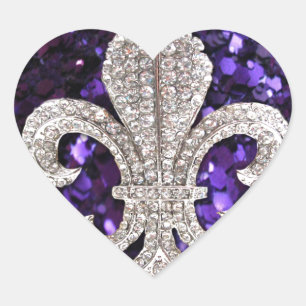 Gnistra jewel Fleur De Lis Sequins Lila Hjärtformat Klistermärke