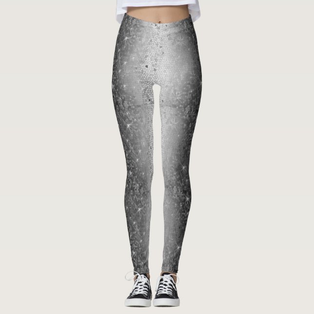 Gnistra Leggings av svart och vitt metall, Glitter (Framsida)