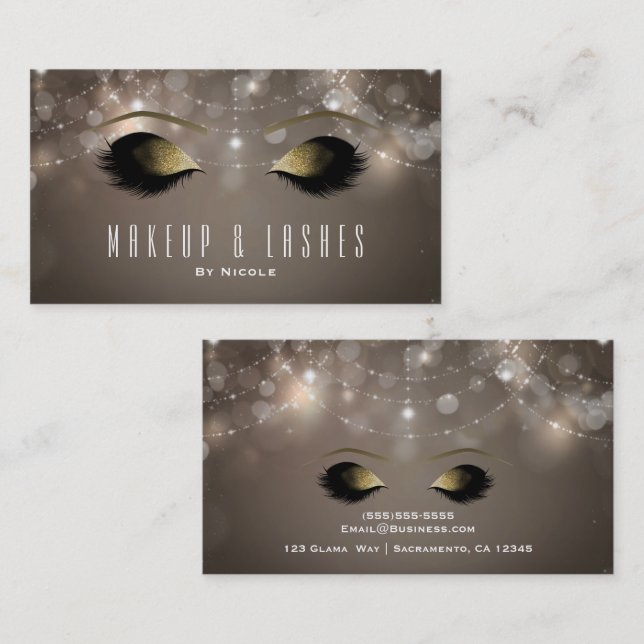 Gnistra Ljus Glam Makeup Eyelash Beauty Spa Visitkort (Fram/baksida)