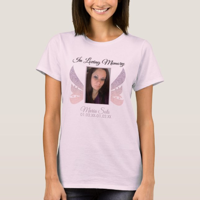 Gnistra Memorial Funeral Burial Glitter Vinge Rosa T Shirt (Framsida)