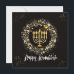 Gnistra Menorah Hanukkah Inbjudningar<br><div class="desc">Hanukkah party med guld-menorah och silver och guld-gnistor mot svart bakgrund.</div>