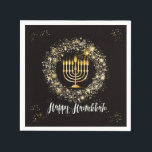 Gnistra Menorah Hanukkah Pappersservett<br><div class="desc">Hanukkah party med guld-menorah och silver och guld-gnistor mot svart bakgrund.</div>