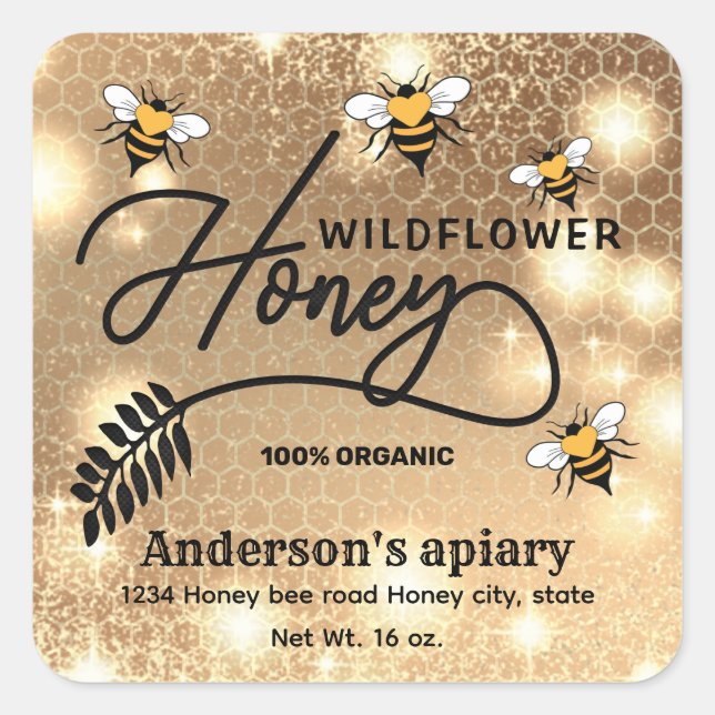Gnistra modernt etikett för honungsbin i elegant h (Framsida)
