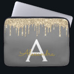 Gnistra Monogram för kol-Grått-Guld-Glitter Laptop Fodral<br><div class="desc">Grått (Grått) och Guld Faux Dripping Modern och Elegant Girly Glitter och Gnistra Elegant Monogram Fodral. Fodral kan anpassas så att det omfattar ditt första och första namn.</div>