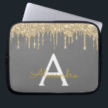 Gnistra Monogram för kol-Grått-Guld-Glitter Laptop Fodral<br><div class="desc">Grått (Grått) och Guld Faux Dripping Modern och Elegant Girly Glitter och Gnistra Elegant Monogram Fodral. Fodral kan anpassas så att det omfattar ditt första och första namn.</div>