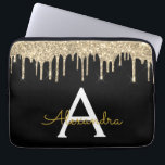 Gnistra Monogram för Svarta Guld Glitter Laptop Fodral<br><div class="desc">Black and Guld Faux Dripping Modern och Elegant Girly Glitter och Gnistra Elegant Monogram Fodral. Fodral kan anpassas så att det omfattar ditt första och första namn.</div>