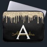 Gnistra Monogram för Svarta Guld Glitter Laptop Fodral<br><div class="desc">Black and Guld Faux Dripping Modern och Elegant Girly Glitter och Gnistra Elegant Monogram Fodral. Fodral kan anpassas så att det omfattar ditt första och första namn.</div>