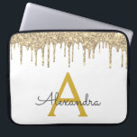 Gnistra Monogram för Vita Guld Glitter Laptop Fodral<br><div class="desc">White and Guld Faux Dripping Modern och Elegant Girly Glitter och Gnistra Elegant Monogram Fodral. Fodral kan anpassas så att det omfattar ditt första och första namn.</div>