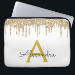 Gnistra Monogram för Vita Guld Glitter Laptop Fodral<br><div class="desc">White and Guld Faux Dripping Modern och Elegant Girly Glitter och Gnistra Elegant Monogram Fodral. Fodral kan anpassas så att det omfattar ditt första och första namn.</div>
