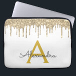 Gnistra Monogram för Vita Guld Glitter Laptop Fodral<br><div class="desc">White and Guld Faux Dripping Modern och Elegant Girly Glitter och Gnistra Elegant Monogram Fodral. Fodral kan anpassas så att det omfattar ditt första och första namn.</div>