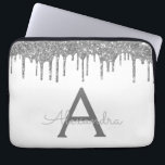 Gnistra Monogram för Vita Silver Glitter Laptop Fodral<br><div class="desc">White and Silver Faux Dripping Modern och Elegant Girly Glitter och Gnistra Elegant Monogram Fodral. Fodral kan anpassas så att det omfattar ditt första och första namn.</div>