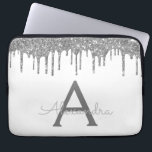Gnistra Monogram för Vita Silver Glitter Laptop Fodral<br><div class="desc">White and Silver Faux Dripping Modern och Elegant Girly Glitter och Gnistra Elegant Monogram Fodral. Fodral kan anpassas så att det omfattar ditt första och första namn.</div>