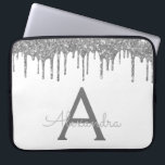 Gnistra Monogram för Vita Silver Glitter Laptop Fodral<br><div class="desc">White and Silver Faux Dripping Modern och Elegant Girly Glitter och Gnistra Elegant Monogram Fodral. Fodral kan anpassas så att det omfattar ditt första och första namn.</div>