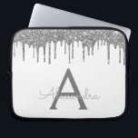 Gnistra Monogram för Vita Silver Glitter Laptop Fodral<br><div class="desc">White and Silver Faux Dripping Modern och Elegant Girly Glitter och Gnistra Elegant Monogram Fodral. Fodral kan anpassas så att det omfattar ditt första och första namn.</div>