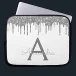 Gnistra Monogram för Vita Silver Glitter Laptop Fodral<br><div class="desc">White and Silver Faux Dripping Modern och Elegant Girly Glitter och Gnistra Elegant Monogram Fodral. Fodral kan anpassas så att det omfattar ditt första och första namn.</div>