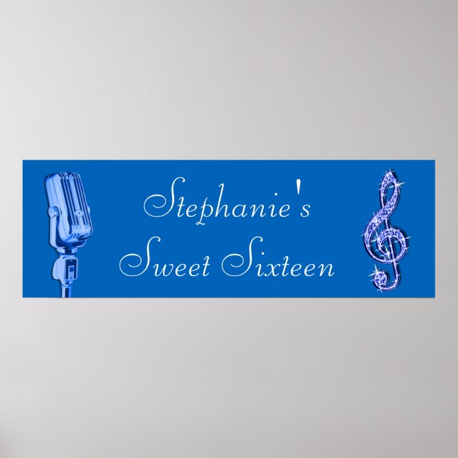 Gnistra Music Note och Retro Microphone Birthday Poster (Framsidan)