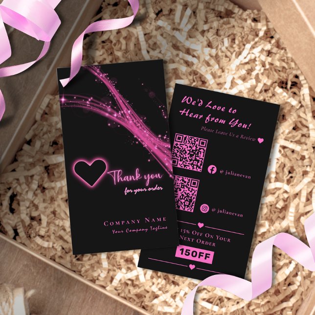 Gnistra Neon Rosa Glitter Heart QR- kod Tack Visitkort (Skapare uppladdad)