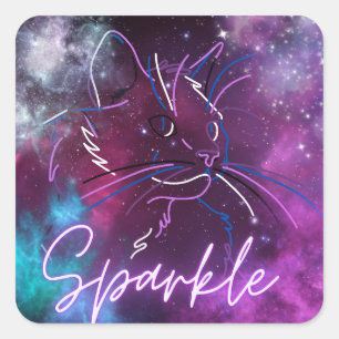 Gnistra- neongalaxtikett på katt fyrkantigt klistermärke