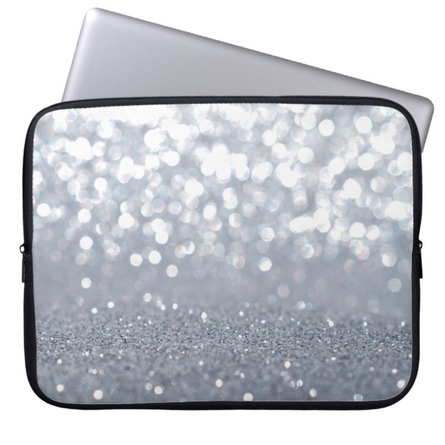 Gnistra och glänsande silver glitter abstrakt laptop fodral (Framsidan)