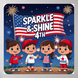 Gnistra och Shine 4:e patriotiska barn Poster Skri