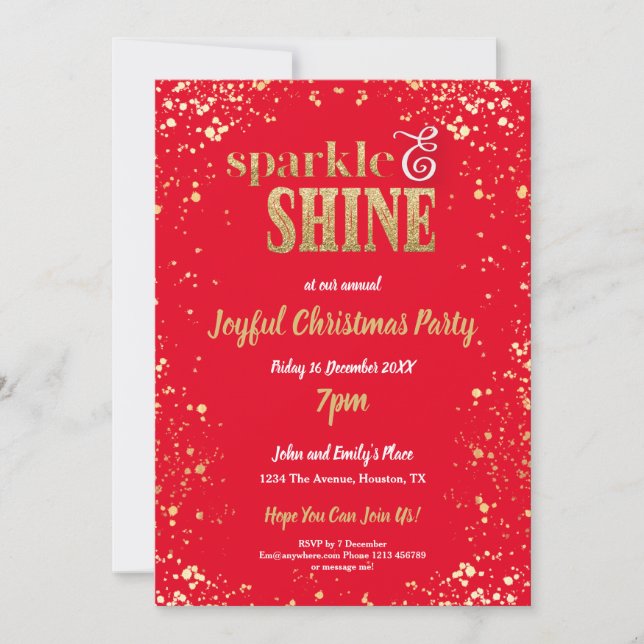 Gnistra och Shine Guld jul, Party Red Inbjudningar (Framsida)