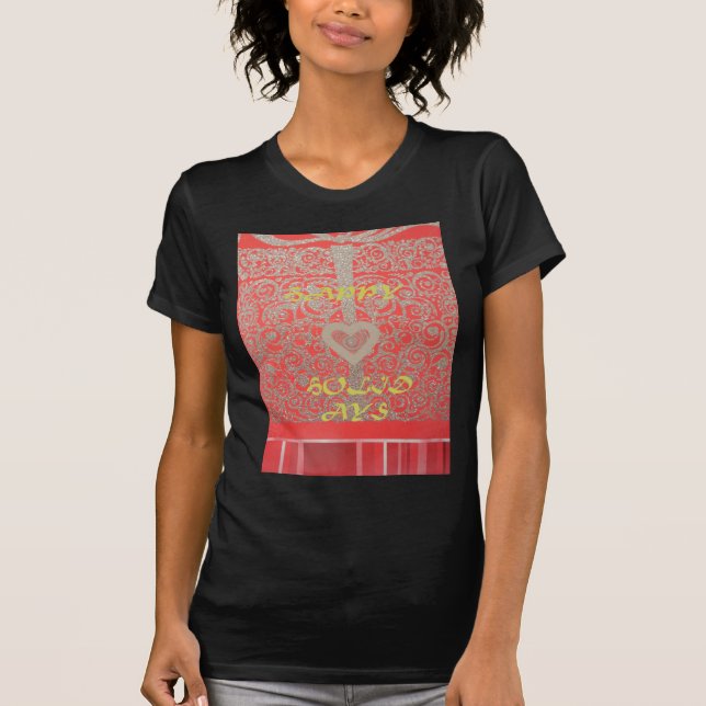 Gnistra och Shine: Red Glitter Heart Lycklig Helgd Tee (Framsida)