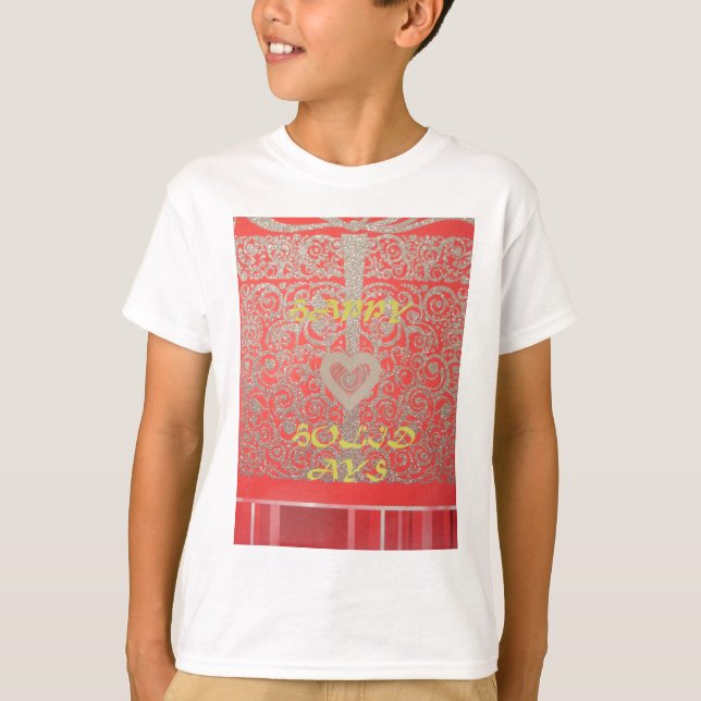 Gnistra och Shine: Red Glitter Heart Lycklig Helgd Tee Shirt (Framsida)