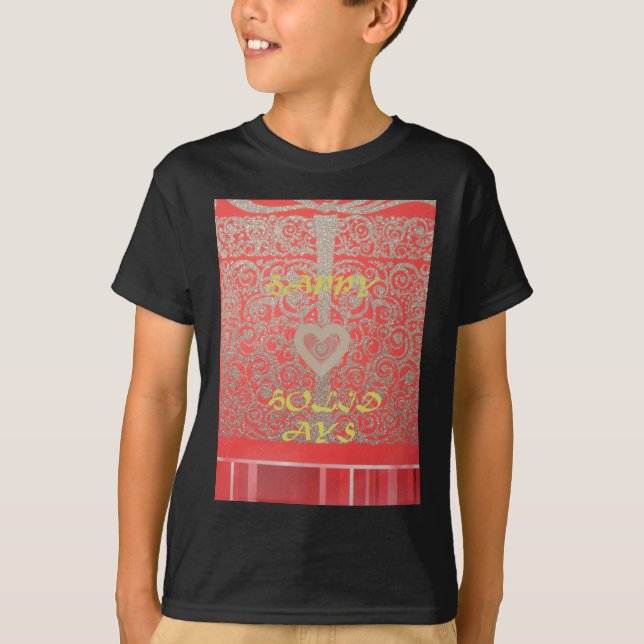 Gnistra och Shine: Red Glitter Heart Lycklig Helgd Tee Shirt (Framsida)
