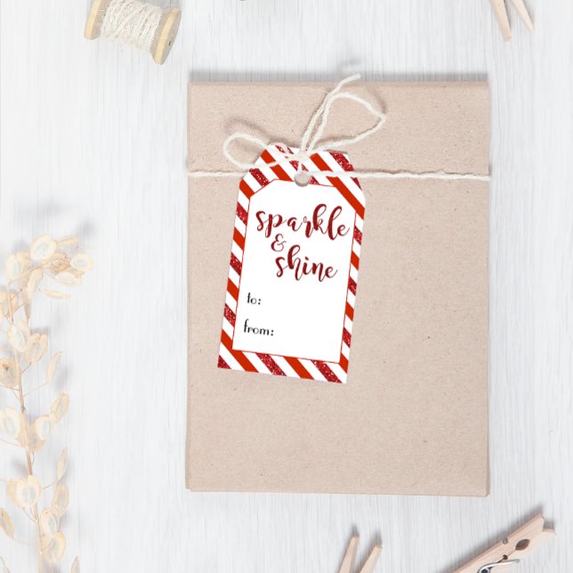 Gnistra och Shine Red Glitter Rand jul Presentetikett (Skapare uppladdad)
