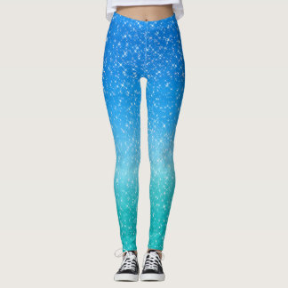Gnistra Ombre Blue och Grönt glitter Leggings