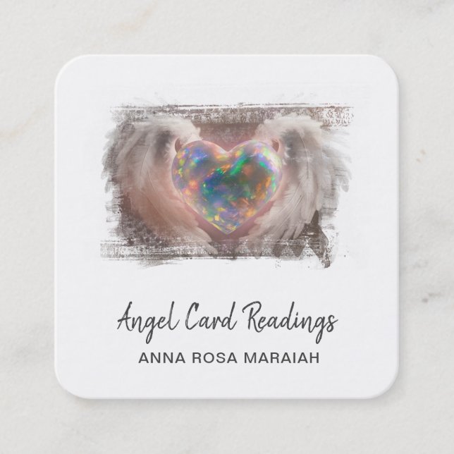 *~* Gnistra Opal Heart QR Angel Vingar AP78 Guld Fyrkantigt Visitkort (Framsida)