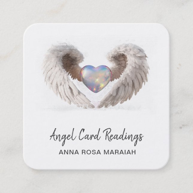 *~* Gnistra Opal Heart QR Angel Vingar AP78 WHITE Fyrkantigt Visitkort (Framsida)