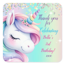 Gnistra Pastel Rainbow Unicorn Birthday-inbjudan
