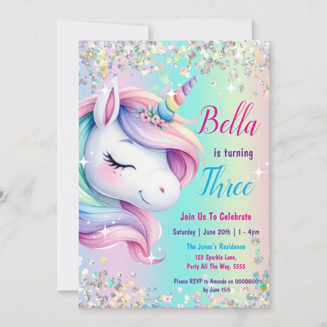Gnistra Pastel Rainbow Unicorn Birthday-inbjudan Inbjudningar (Framsida)